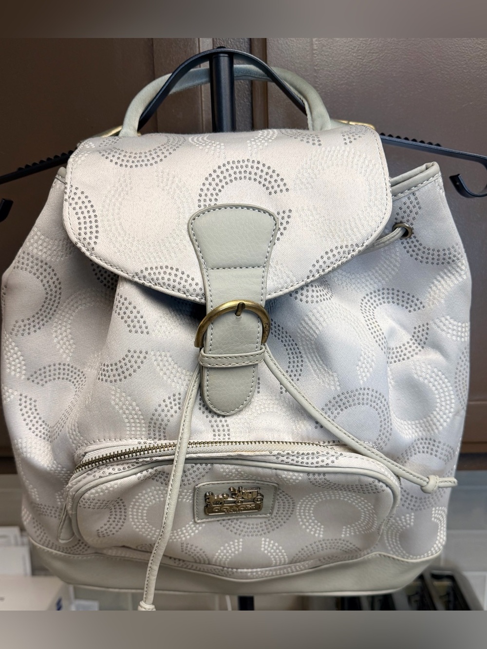 Coach Cream Signature Canvas Drawstring Backpack with Gold Hardware